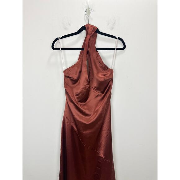 Lulus Purely Elegant Rust Brown Satin Twist Back Maxi Dress Medium Formal NWT - Picture 10 of 10